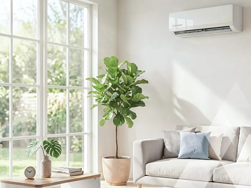 Climatizzatore split a parete Mitsubishi Heavy Industries in un soggiorno